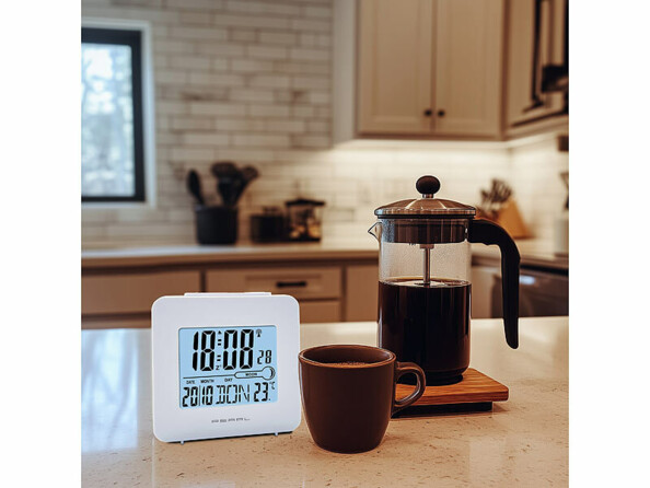 Réveil radio-piloté dans une cuisine
