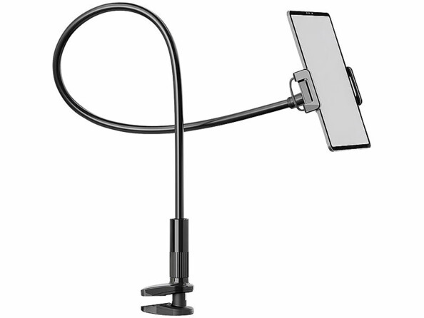 support col de cygne pour smartphone et tablette à pince maintenant une tablette