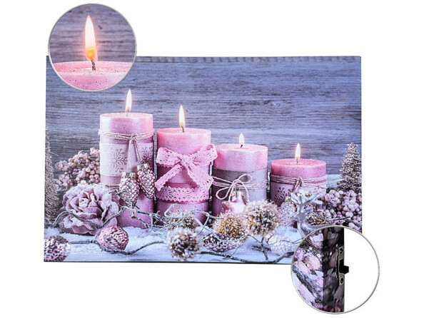 Tableau lumineux effet flamme "Bougies et rose"