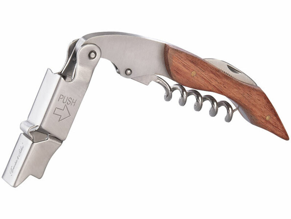 Tire-bouchon de sommelier avec décapsuleur vue de 3/4 face