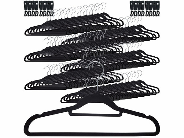 Pack de 120 cintres effet velours avec clips coloris noir de la marque PEARL