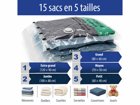 15 sacs sous vide pour vêtements