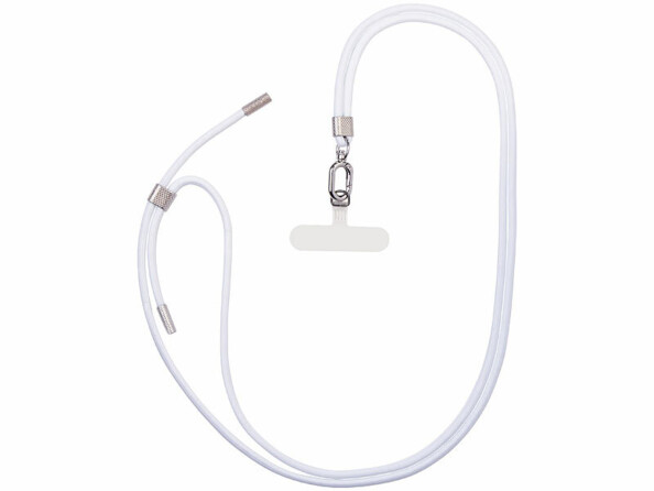 2 cordons tour de cou pour smartphone - coloris blanc / métal argenté