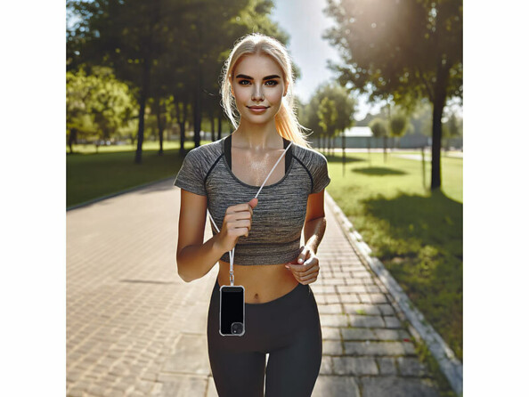 2 cordons tour de cou pour smartphone - coloris blanc / métal argenté