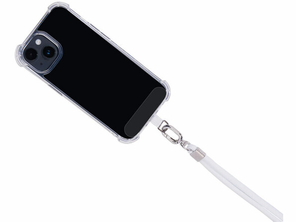 2 cordons tour de cou pour smartphone - coloris blanc / métal argenté
