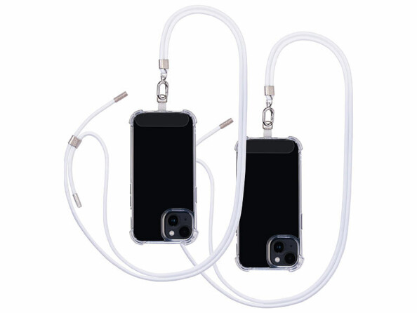 2 cordons tour de cou pour smartphone - coloris blanc / métal argenté