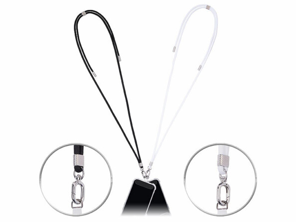 2 cordons tour de cou pour smartphone - coloris blanc & noir