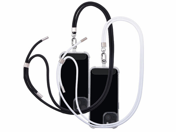 2 cordons tour de cou pour iphone - coloris blanc & noir