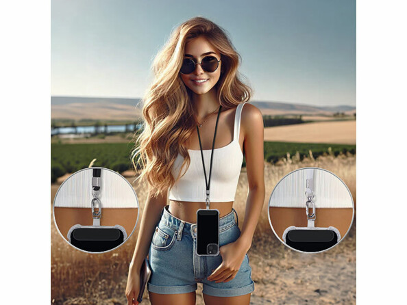 2 cordons tour de cou pour smartphone - coloris blanc & noir