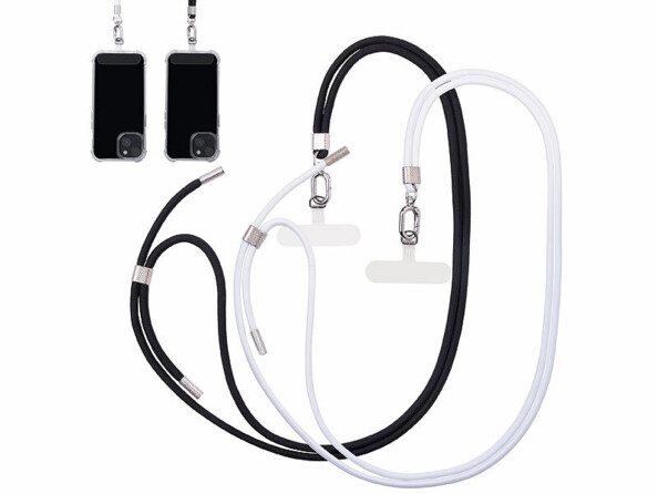 2 cordons tour de cou pour smartphone - coloris blanc & noir 