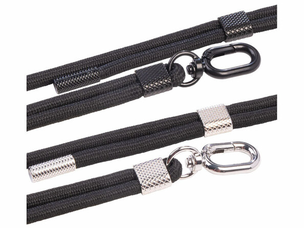 2 cordons tour de cou pour smartphone noir / métal argenté noir