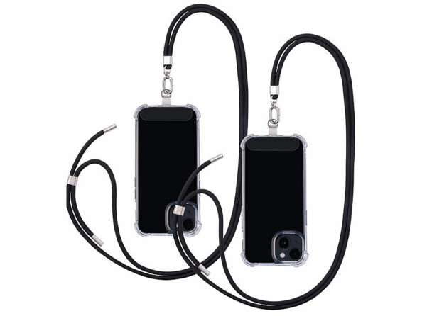 2 cordons tour de cou pour smartphone - coloris noir / métal argenté