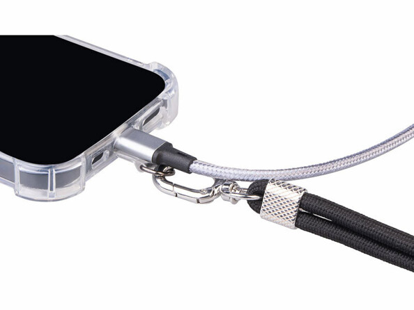 2 cordons tour de cou pour smartphone - coloris noir / métal argenté