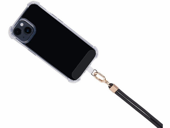 2 cordons tour de cou pour smartphone - coloris noir / métal doré