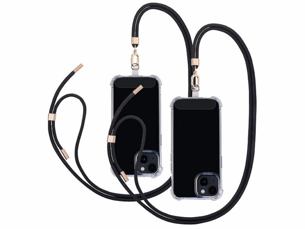 2 cordons tour de cou pour smartphone - coloris noir / métal doré