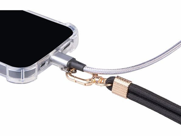 2 cordons tour de cou pour smartphone - coloris noir / métal doré