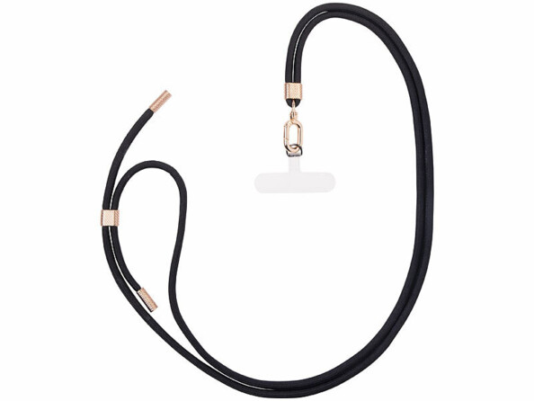 2 cordons tour de cou pour smartphone - coloris noir / métal doré