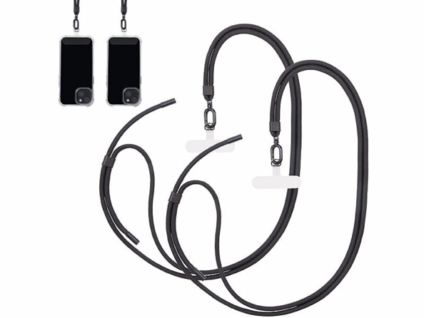 2 cordons tour de cou pour smartphone - coloris noir / métal noir