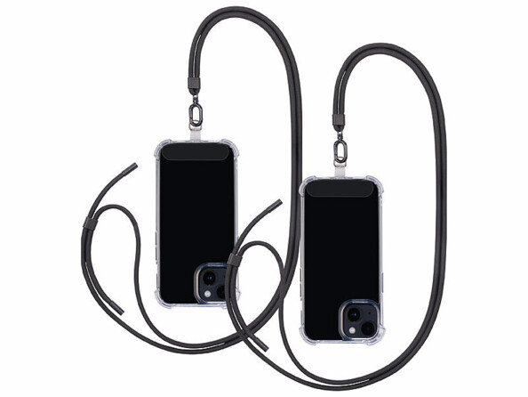 2 cordons tour de cou pour smartphone - coloris noir / métal noir