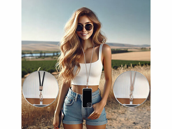 2 cordons tour de cou pour smartphone - coloris or & noir / métal doré