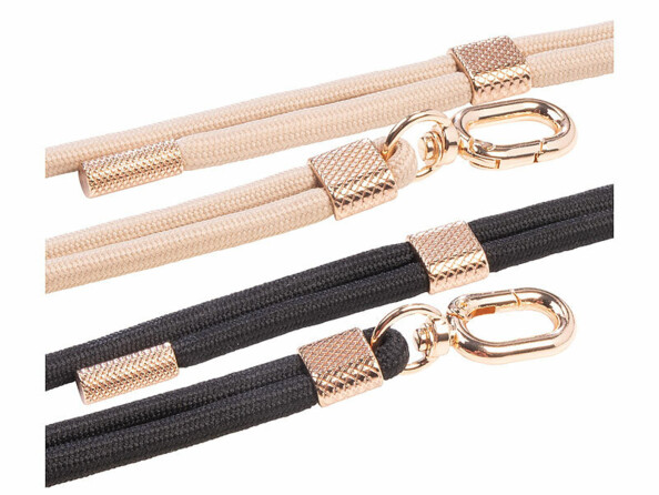 2 cordons tour de cou pour smartphone - coloris or & noir / métal doré