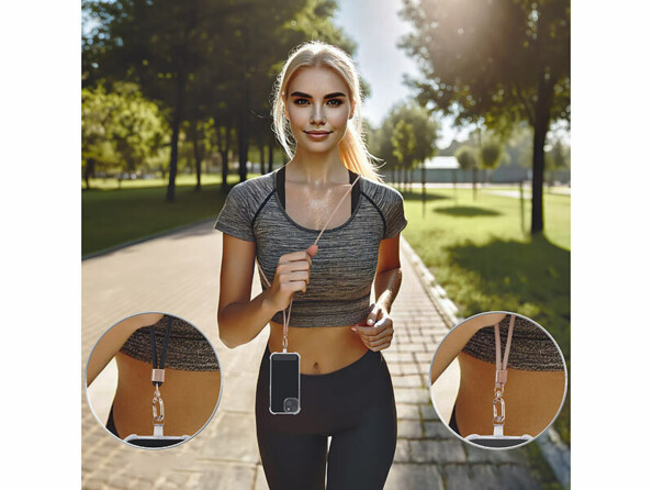 2 cordons tour de cou pour smartphone - coloris or & noir / métal doré