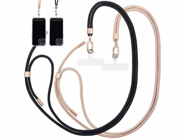 2 cordons tour de cou pour smartphone or & noir