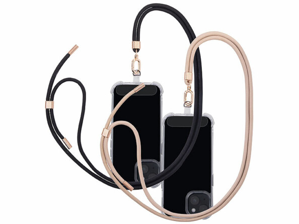 2 cordons bandoulière pour smartphone - coloris or & noir / métal doré