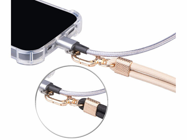 2 cordons tour de cou pour smartphone - coloris or & noir / métal doré