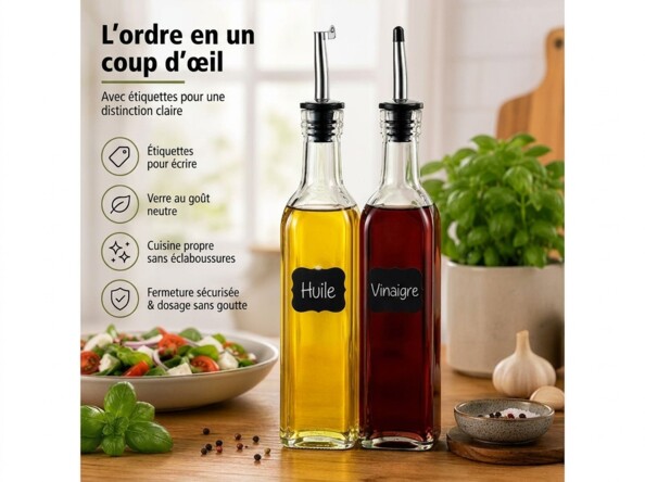 2 distributeurs pour huile et vinaigre 500 ml en verre