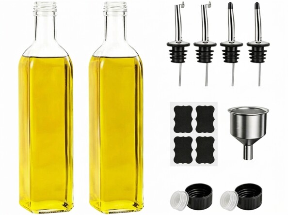 2 distributeurs pour huile et vinaigre 500 ml en verre