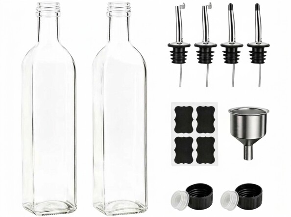 2 distributeurs pour huile et vinaigre 500 ml en verre