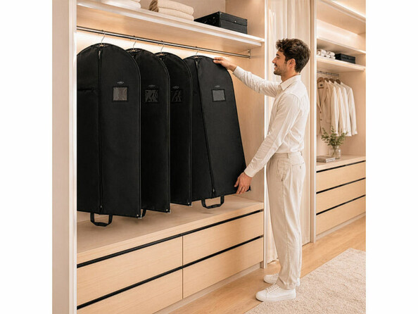 housses pour vêtements - 100 x 60 cm mises en situation dans un dressing