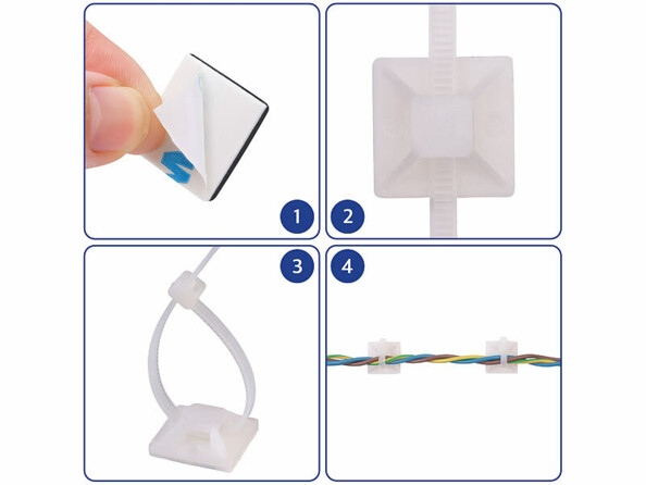 200 serre-câbles avec 100 supports autocollants