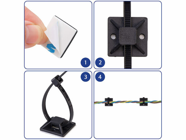 200 serre-câbles avec 100 supports autocollants