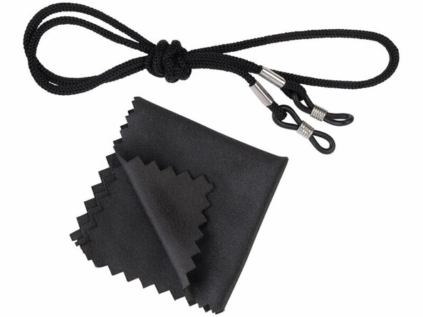 cordon de maintien pour lunettes et chiffon de nettoyage