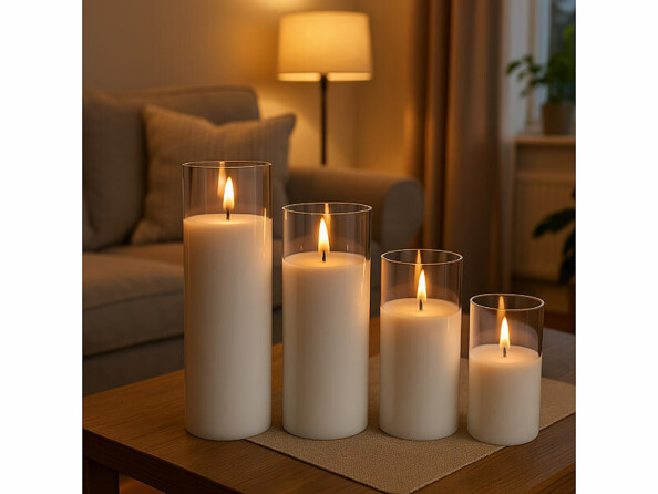 bougie LED télécommandée en cire avec photophore verre