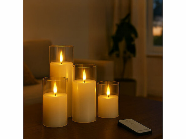 bougie LED télécommandée en cire avec photophore verre