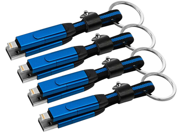4 câbles USB-A/C vers USB-C/Lightning format porte clé Power Delivery 100 W