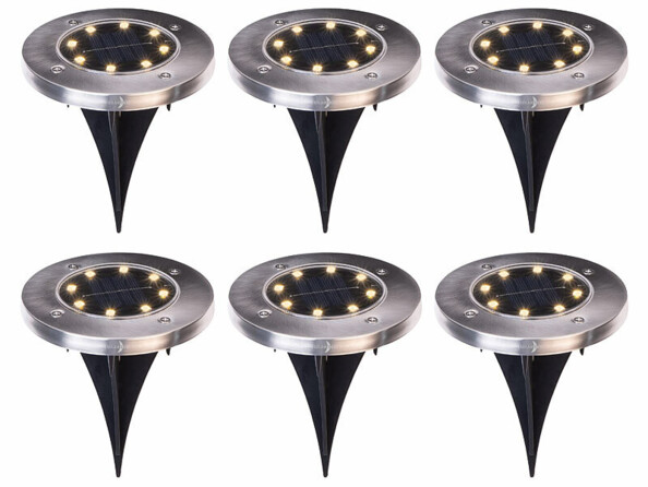 6 lampes solaires de sol LED blanc chaud