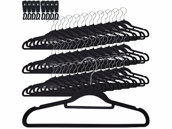 Pack de 60 cintres effet velours avec clips coloris noir de la marque PEARL