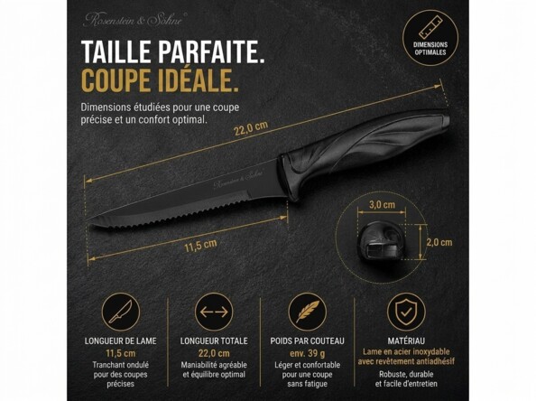 8 couteaux à steak dentelés en acier inoxydable