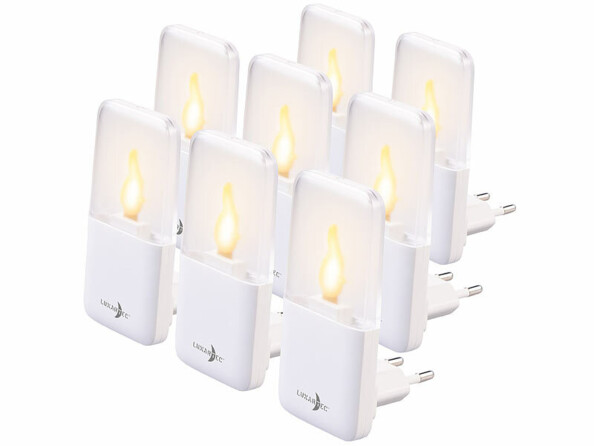Pack de 8 veilleuses LED effet flamme secteur avec capteur d'obscurité de la marque Lunartec