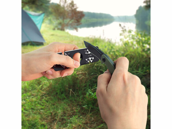 Aiguiseur manuel de poche pour couteaux avec décapsuleur et clip ceinture