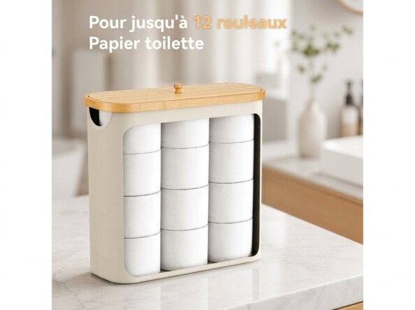 Boîte de rangement pour rouleaux de papier toilette - coloris beige