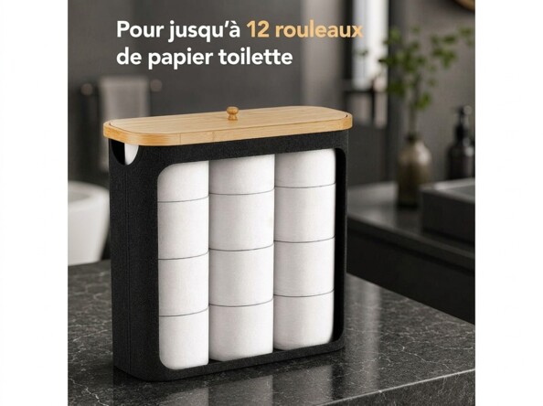 Boîte de rangement pour rouleaux de papier toilette coloris noir