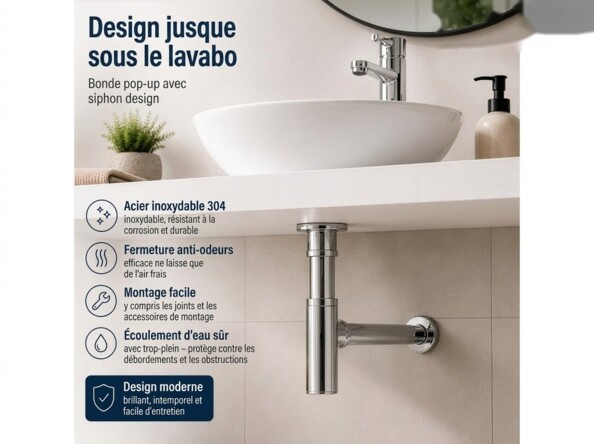 Bonde pop-up pour lavabo avec trop-plein