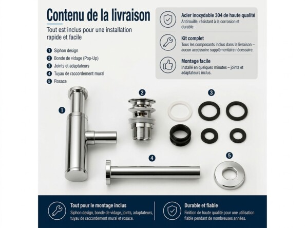 Bonde pop-up pour lavabo avec trop-plein