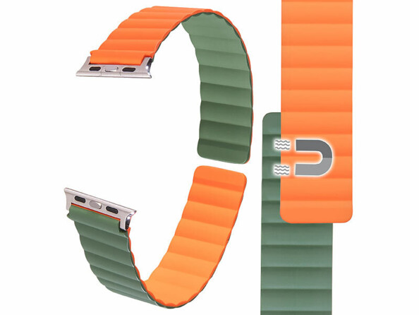 Bracelet pour Apple Watch 38/40/41 mm - coloris orange / vert foncé 