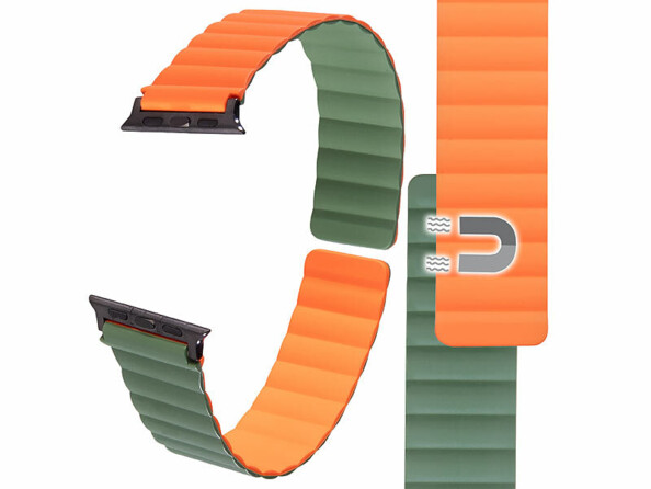 Bracelet pour Apple Watch 42/44/45/49 mm - coloris orange / vert foncé 